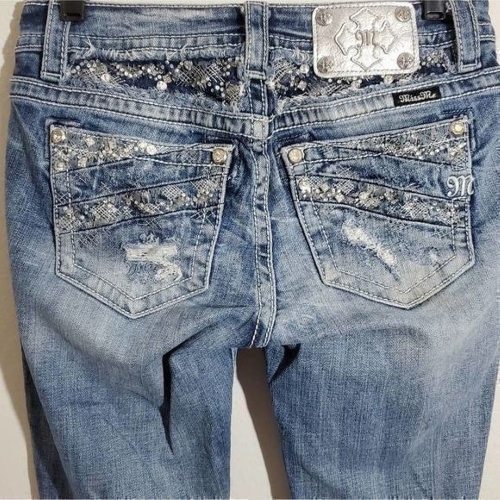 Miss Me Women 27 Medium Wash Embellished Distressed Bootcut Jeans JP7287B3